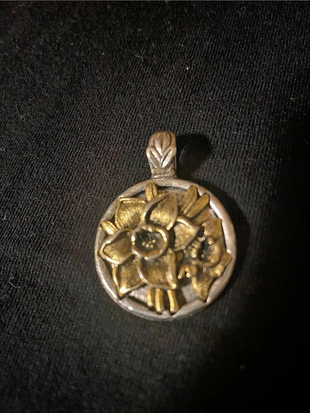 Gold Tone December Floral Pendant Size Of A Quarter